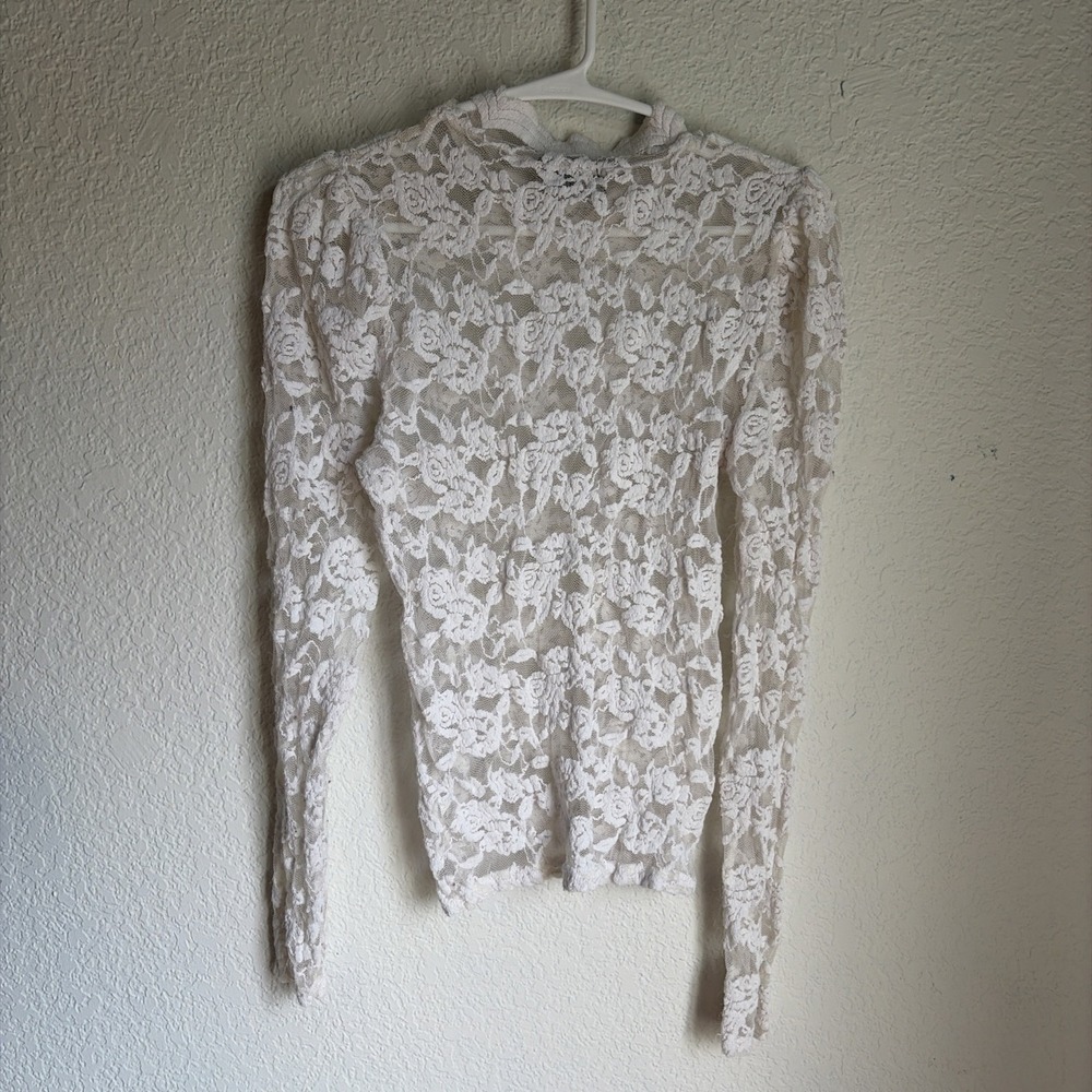 Stretch Lace Sheer Layering Turtleneck Bohemian Cottagecore Women's Large - Picture 4 of 5